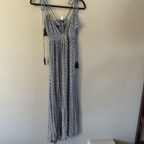 Lulus Maxi Dress Small Blue Field Day Spaghetti Tie-Straps Resort Beach Boho - Picture 7 of 12